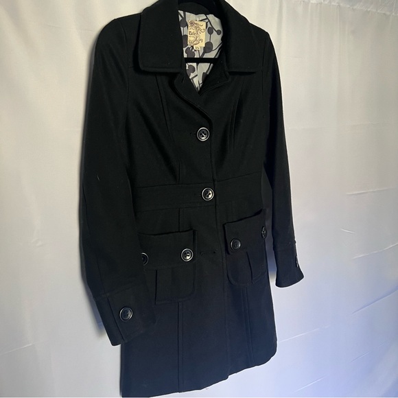 Tulle black wool 3/4 length coat. Size XS. Lined. - Picture 2 of 5